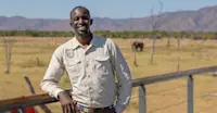 Nat Hab Expedition Leader and elephant, Zimbabwe. 