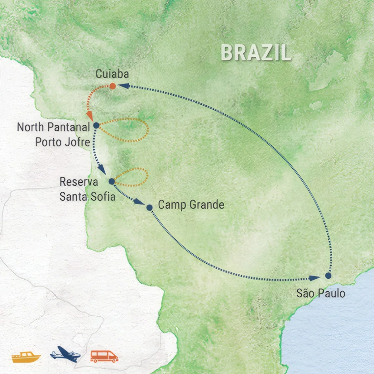 Trip map for Following Jaguars in Brazil’s Pantanal