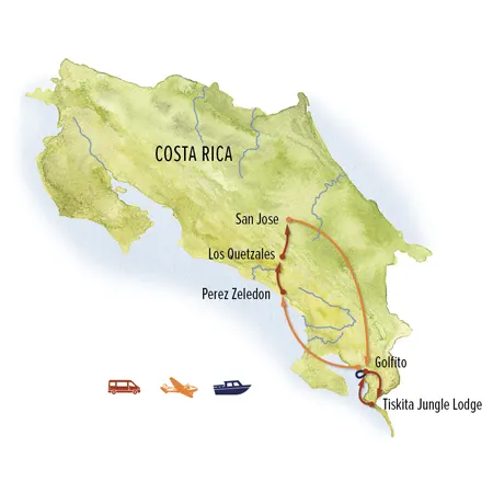 Trip map for Costa Rica Wilderness Explorer