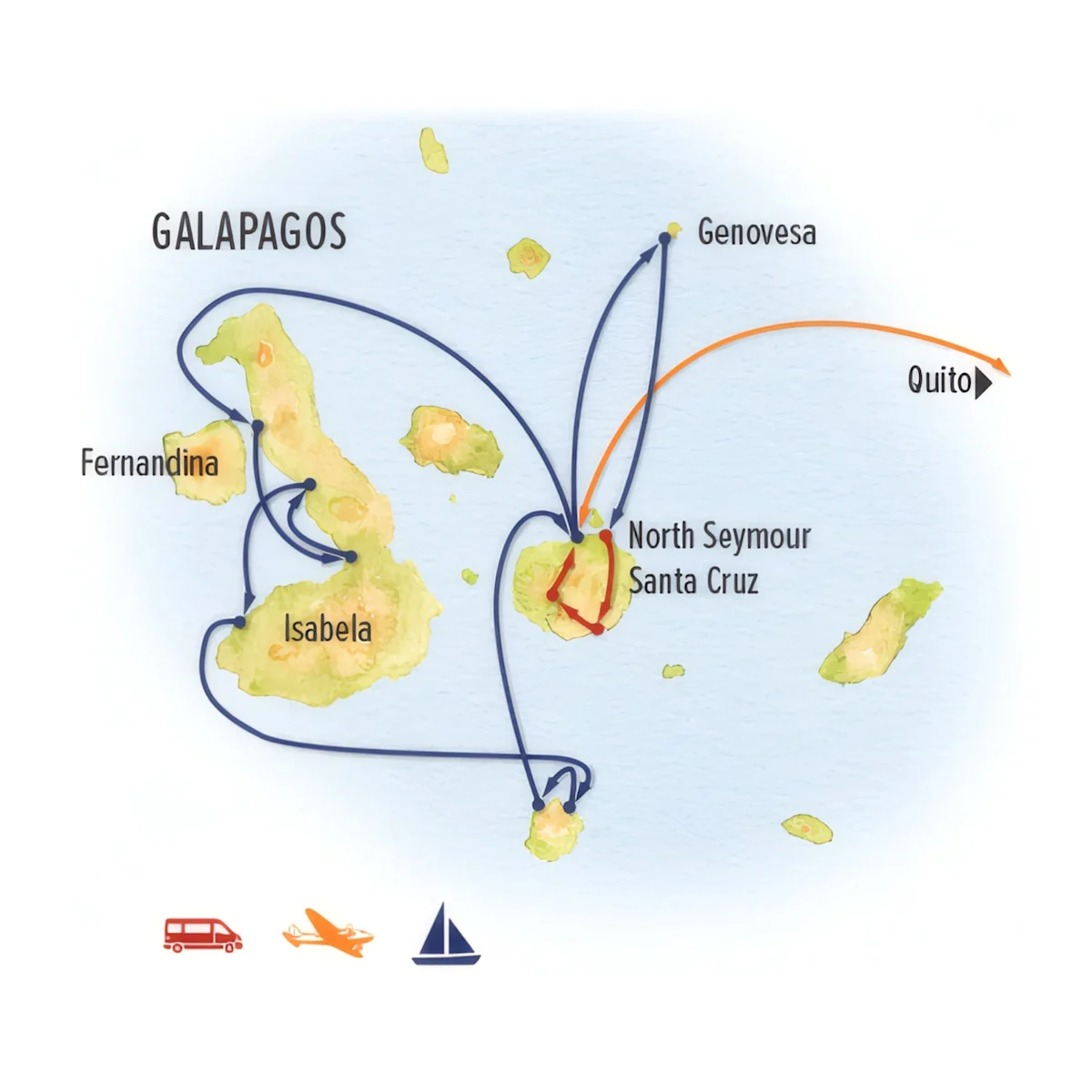 Trip map for Galapagos Discovery: The Nat Hab Experience