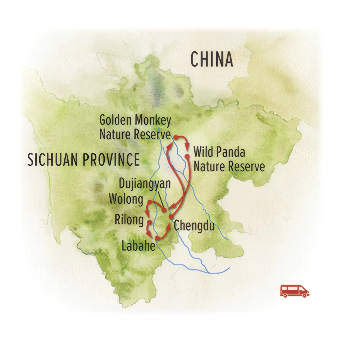 Trip map for The Wild Side of China: A Nature Odyssey