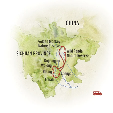 Route map for The Wild Side of China: A Nature Odyssey