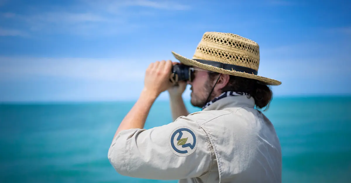 Earthwatch Expeditions Scientist searching for marine wildlife, Baja, Mexico.