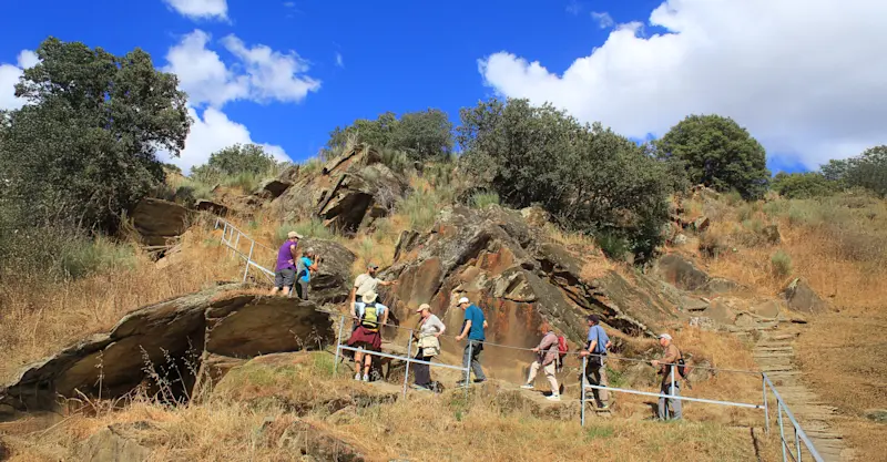 Nat Hab guests hiking, Portugal.