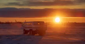 Tundra sunset with Polar Rover, Churchill, Manitoba.