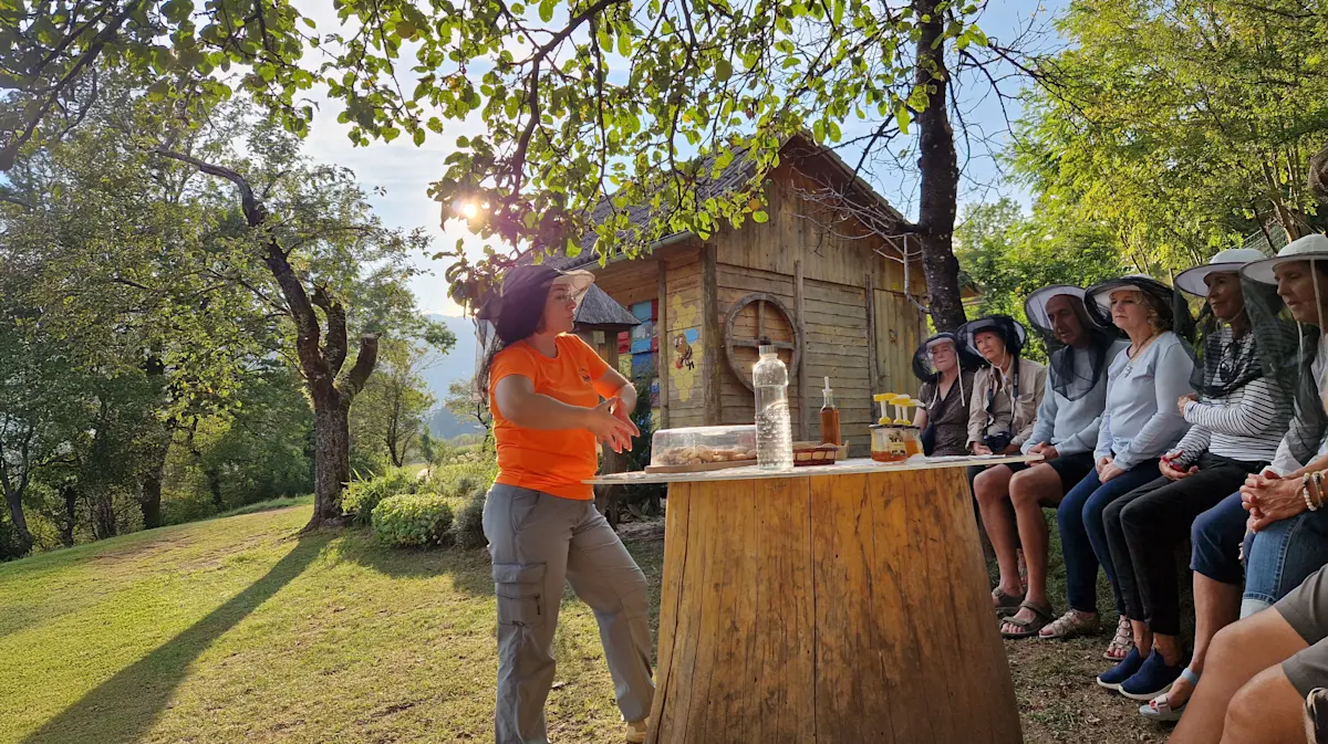 Nat Hab guests on a private visit to a bee farm, Slovenia.