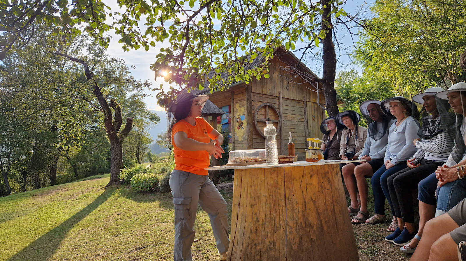 Nat Hab guests on a private visit to a bee farm, Slovenia.