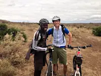 Biking with my guide Musa in Mashatu Game Reserve, Botswana.