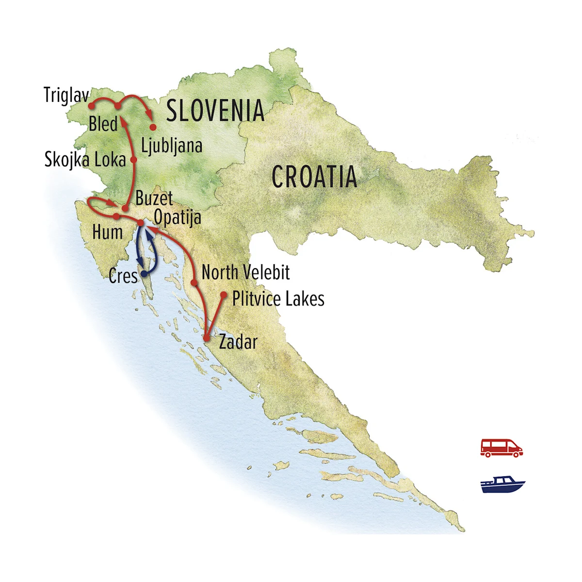 Trip map for Croatia & Slovenia: From the Adriatic to the Alps