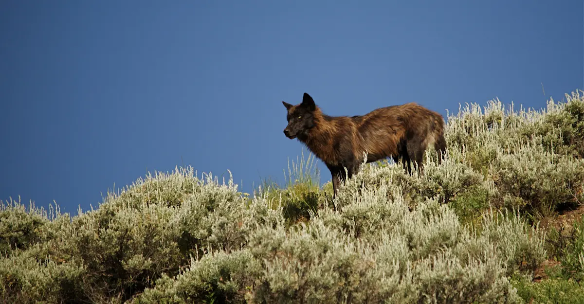 Black-coated gray wolf, Yellowstone National Park, Wyoming.