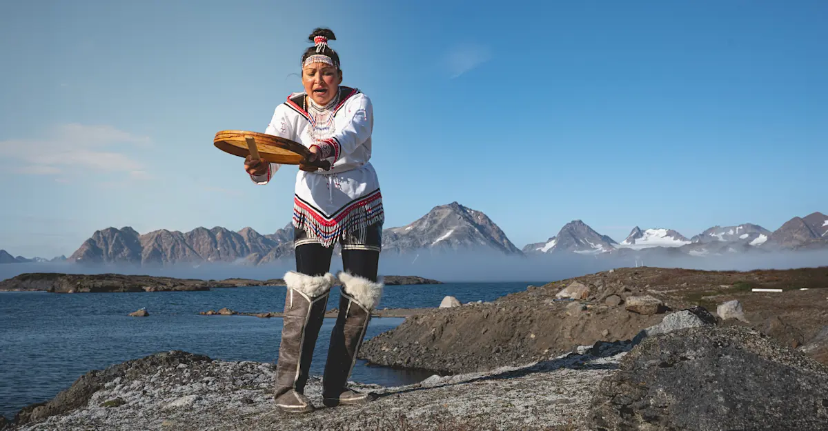 Traditional Inuit drum dance, Kulusuk, Greenland.