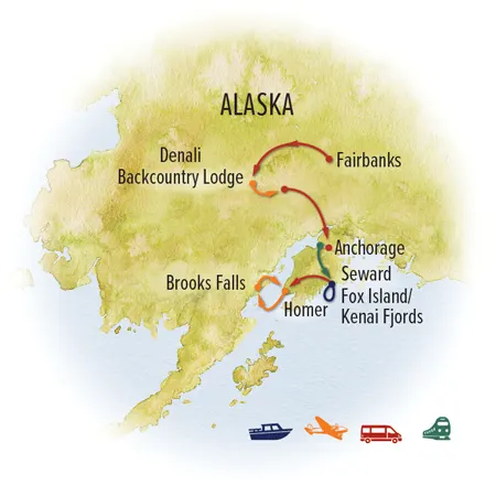 Trip map for Ultimate Alaska Wildlife Safari