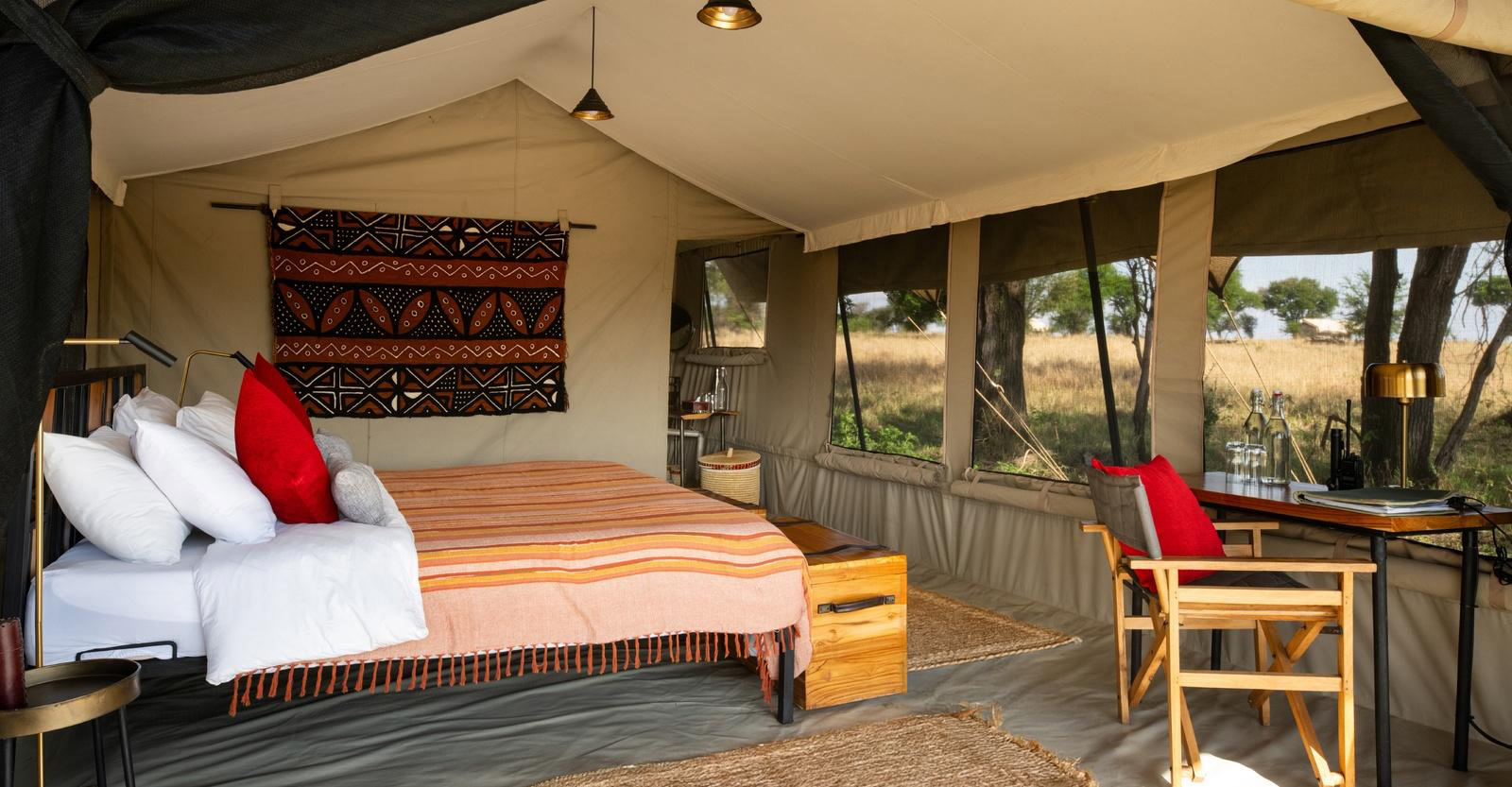 Guest tent interior at Nat Hab's Migration Camp—Serengeti