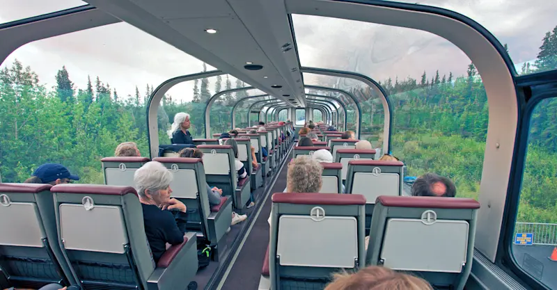 Inside the Alaska Railroad Dome Car, Turnagain Arm, Alaska.