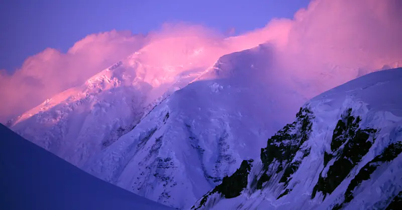 Sunset over the mountains, South Georgia Island.