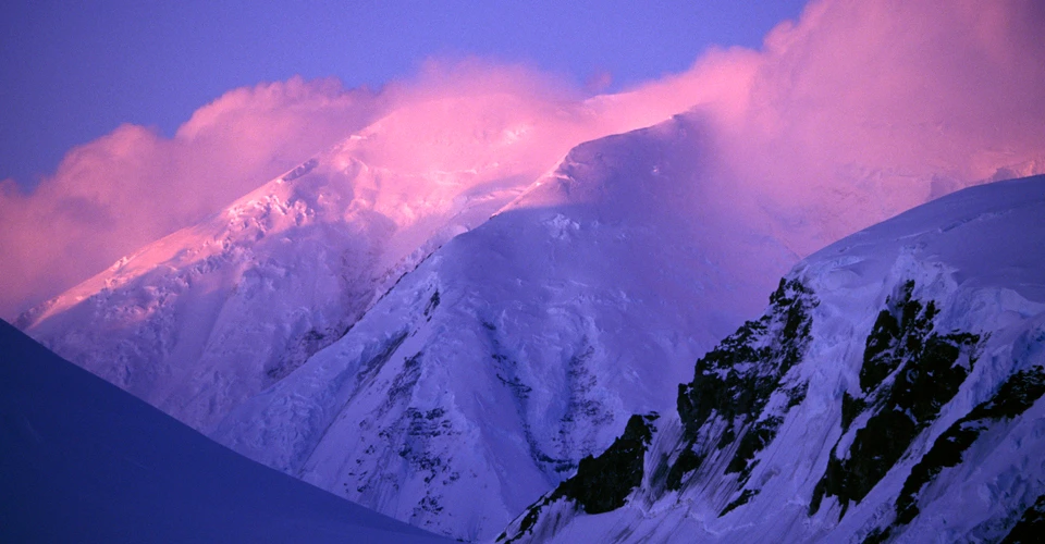 Sunset over the mountains, South Georgia Island.