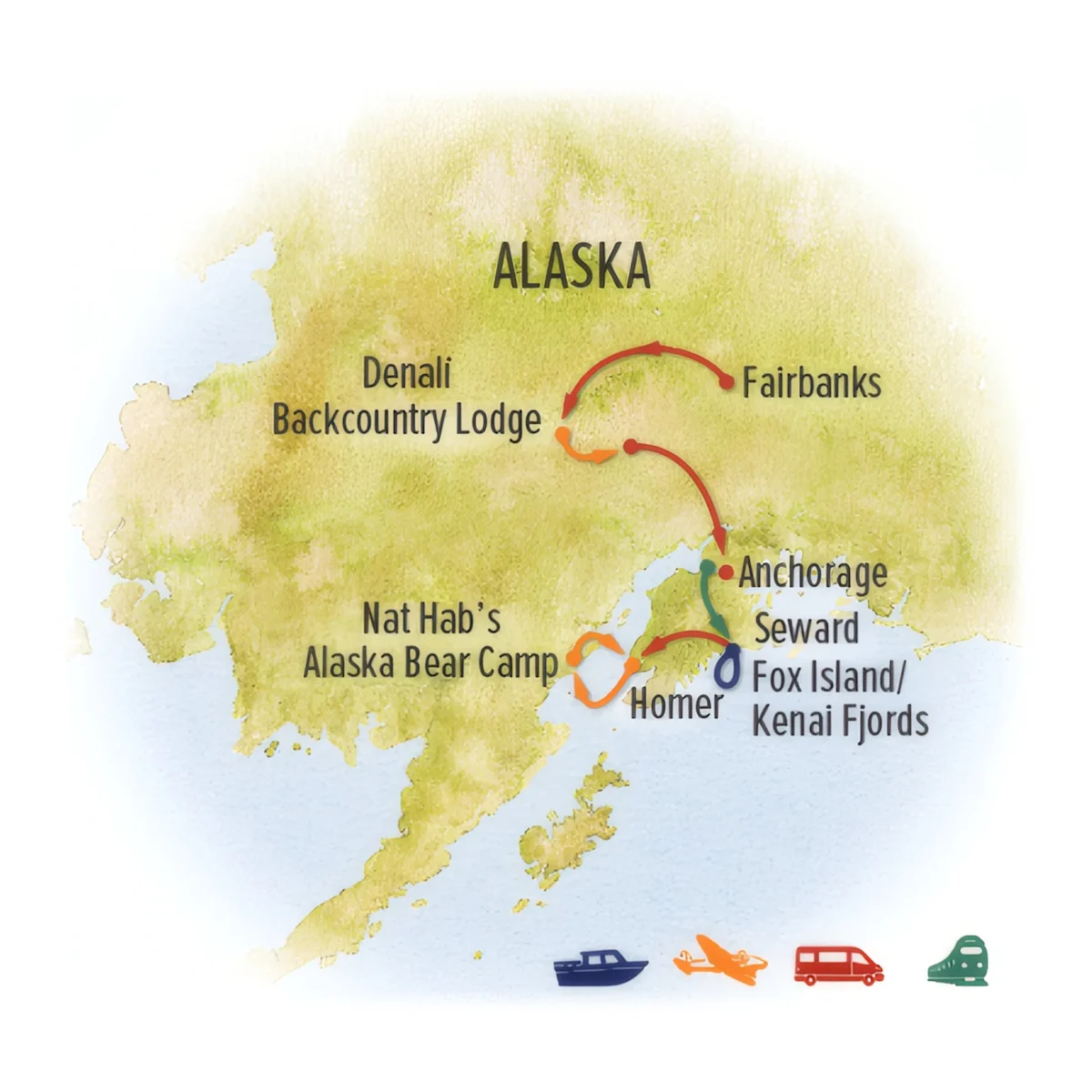 Trip map for Ultimate Alaska Wildlife Safari
