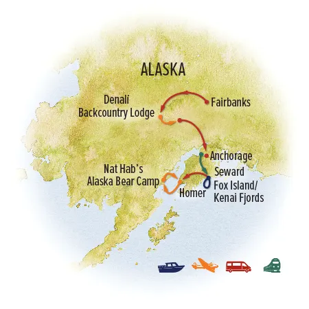 Trip map for Ultimate Alaska Wildlife Safari