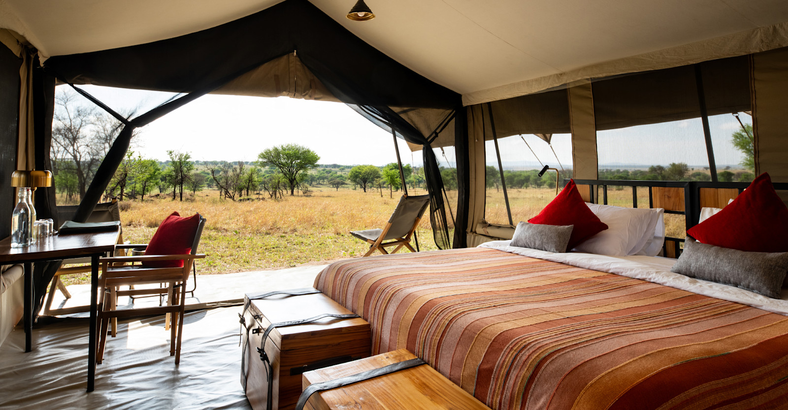 Guest tent interior at Nat Hab's Migration Camp—Serengeti