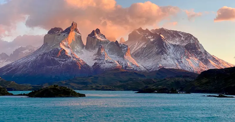 Sunset, Torres del Paine National Park, Patagonia, Chile. 