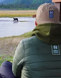 Visitor in Alaska Bear Camp. 