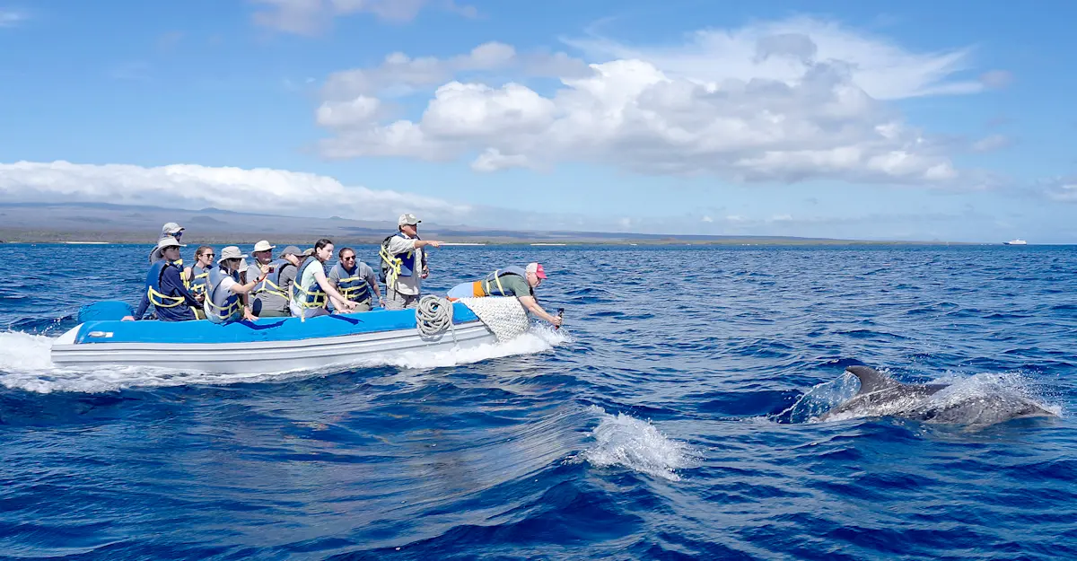 Nat Hab guests on panga ride, Galapagos Islands, Ecuador.