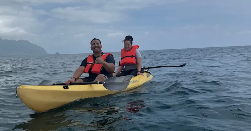 First time Kayaking on the ocean in Oahu, Hawaii.