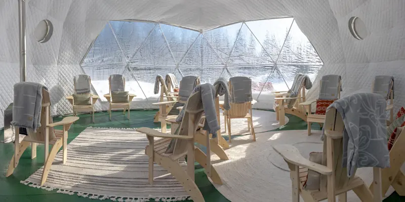 Inside Nat Hab's Aurora Sphere, Churchill, Manitoba.