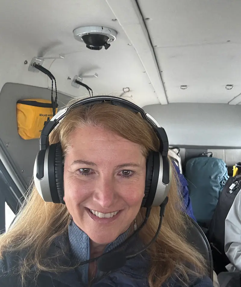 In the bush plane headed to Bear Camp, Alaska.