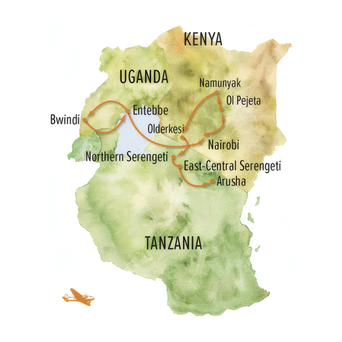 Trip map for Ultimate East Africa Safari