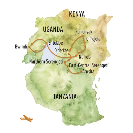 Trip map for Ultimate East Africa Safari