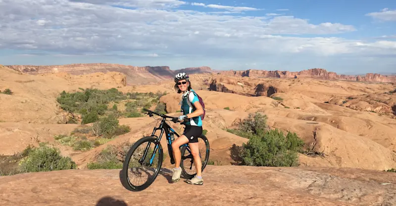 Mountain biking the famous Slick Rock Trail in Moab, Utah.