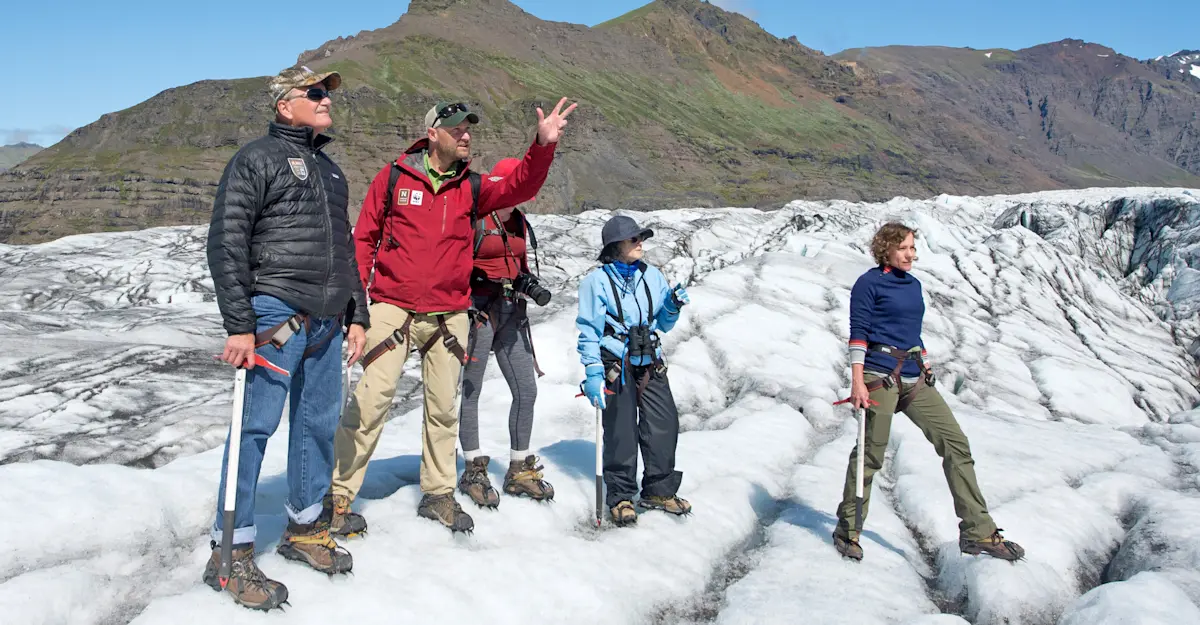 Hat Hab guests hiking Vatnajokull glacier, Iceland.