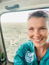 Selfie with a lioness in Kenya.
