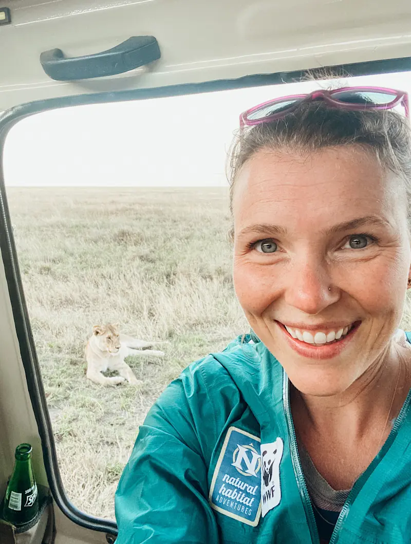 Selfie with a lioness in Kenya.