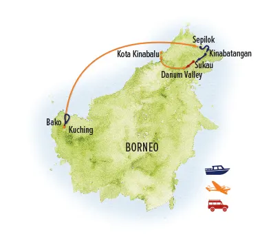 Trip map for Borneo Wildlife Photo Expedition