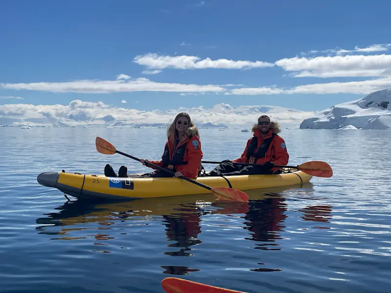 Kayaking in Recess Cove, Antarctica.