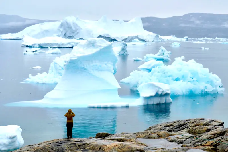 Checking out some glaciers off the coast of Tinit in Greenland.