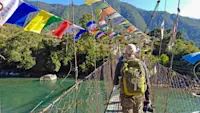 Nat Hab guest, Punakha Suspension Bridge, Po Chhu River, Punakha, Bhutan.