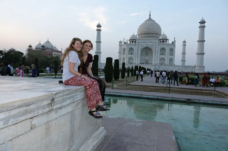 Visiting the Taj Mahal, India.