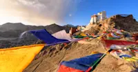 Prayer flags, Tsemo Monastery, Ladakh, India.