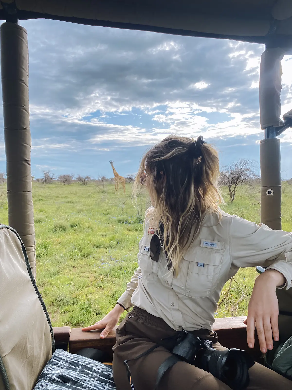 Photographing giraffes in the Serengeti. 