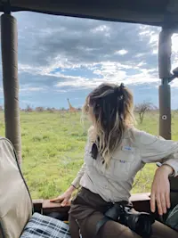 Photographing giraffes in the Serengeti. 