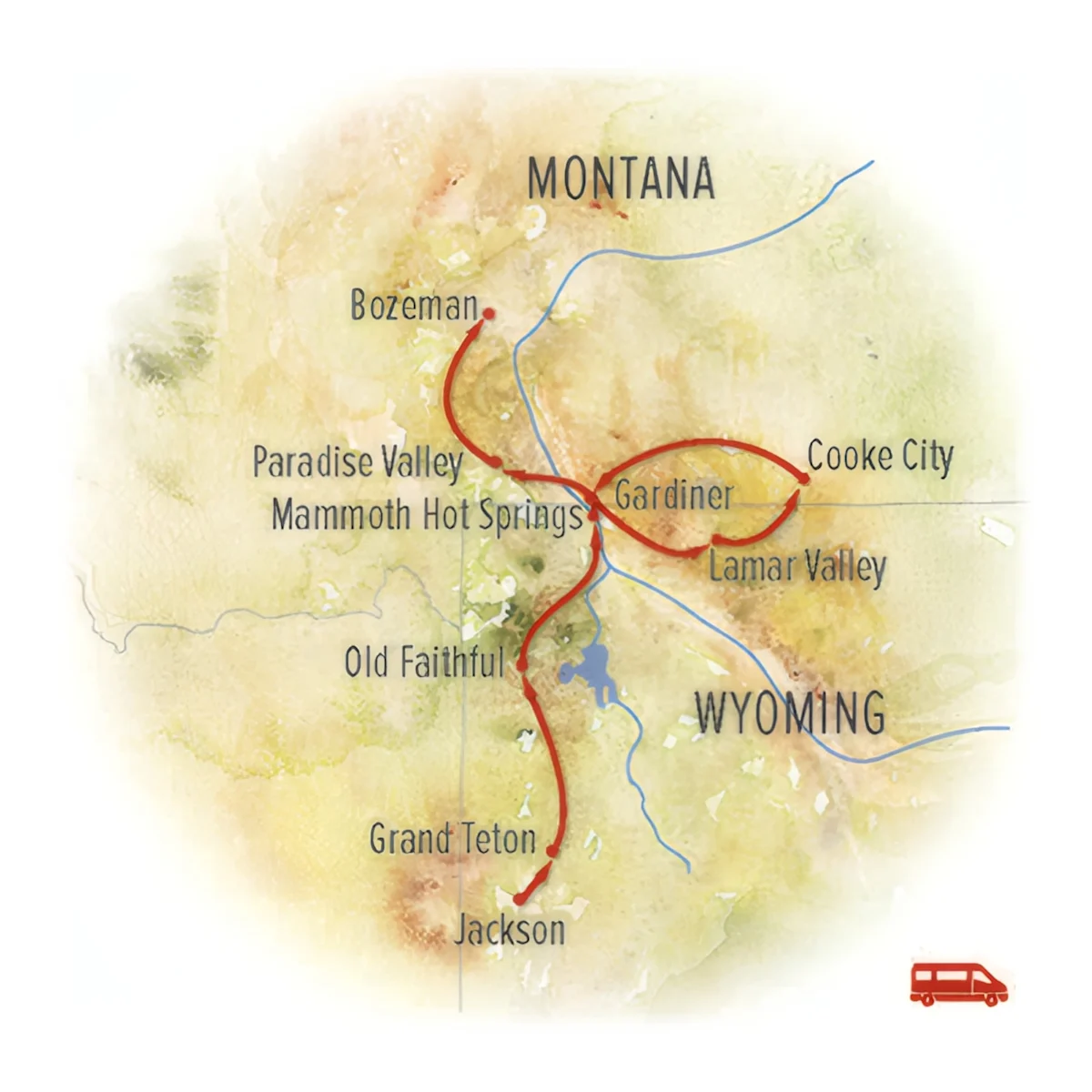 Trip map for Ultimate Yellowstone & Grand Teton Safari