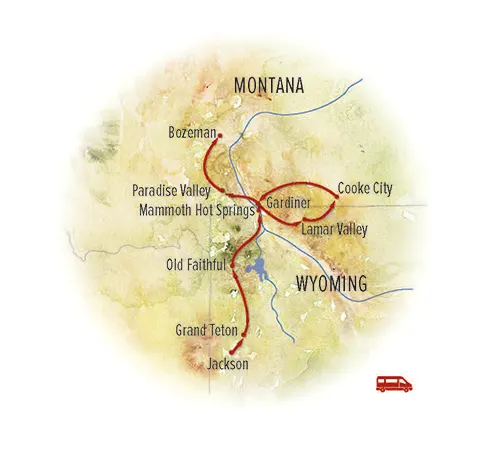 Trip map for Yellowstone & Grand Teton Photo Expedition