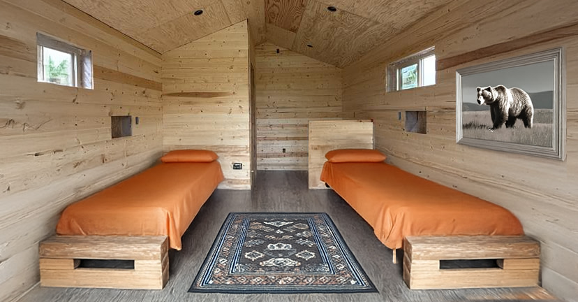 New for 2026 Nat Hab's Alaska Bear Camp – graphic rendering of new cabins