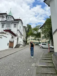 Strolling along lakeside streets in Lucerne, Switzerland.