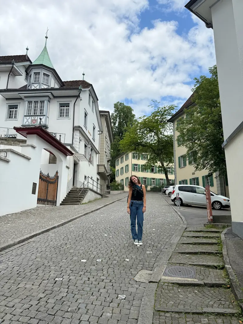 Strolling along lakeside streets in Lucerne, Switzerland.