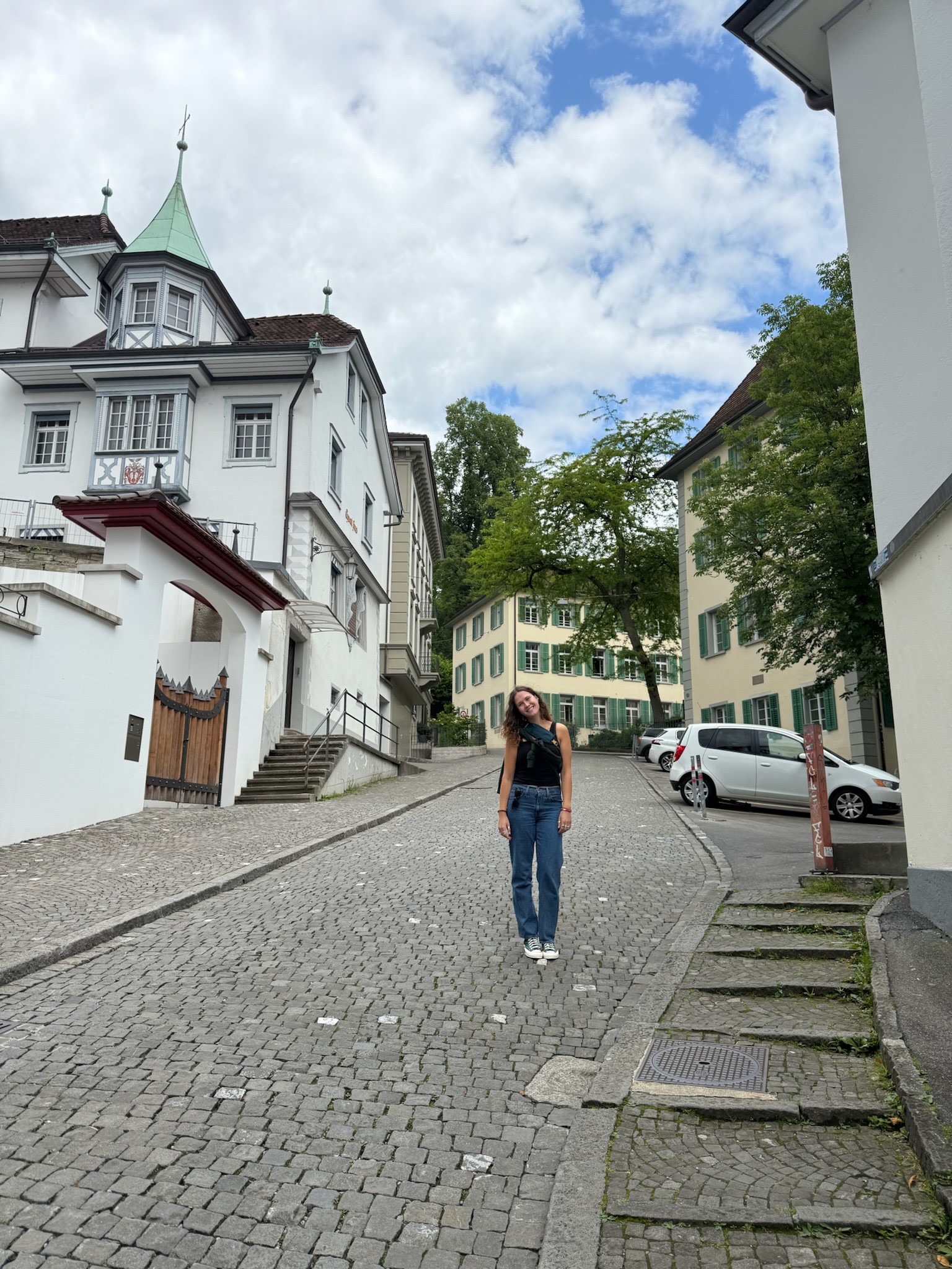 Strolling along lakeside streets in Lucerne, Switzerland.