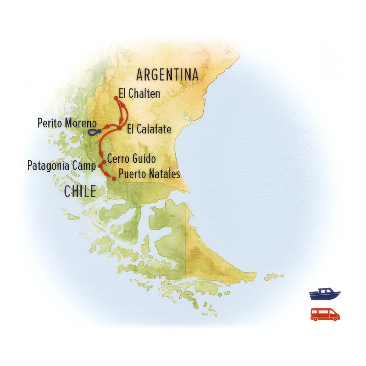 Trip map for Wild Patagonia Photo Expedition